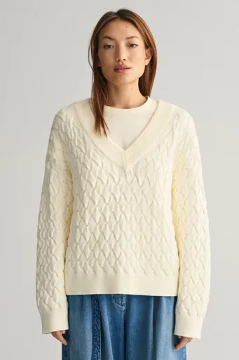 SVETR GANT TEXTURED COTTON V-NECK CREAM