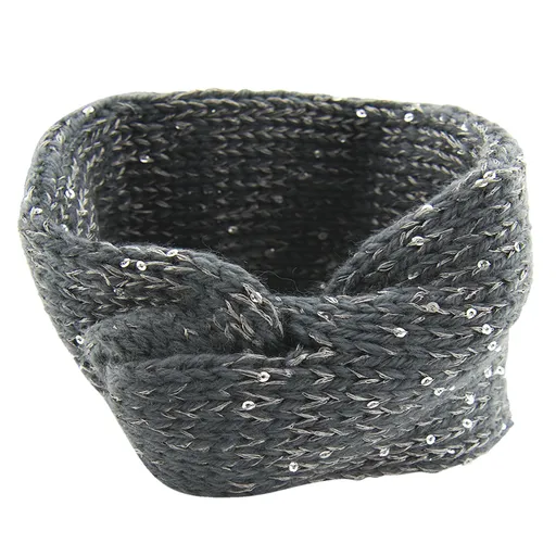 Šedá pletená čelenka do vlasů s flitry - 20*10 cm Clayre & Eef