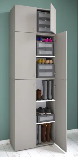 VCM Botník Lona XXL s otočnými dvířky s nástavcem, šedý