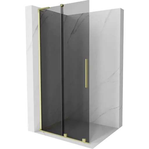 MEXEN/S Velar L Sprchová zástěna posuvná Walk-in 100 x 200, grafit 8 mm, zlato kartáčovaná 871-100-003-43-55