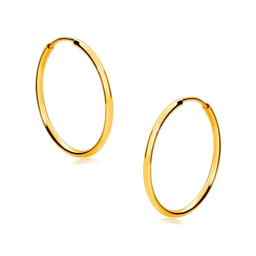 Zlaté kulaté náušnice ve 14K zlatě - tenká zaoblená ramena, lesklý povrch, 17 mm