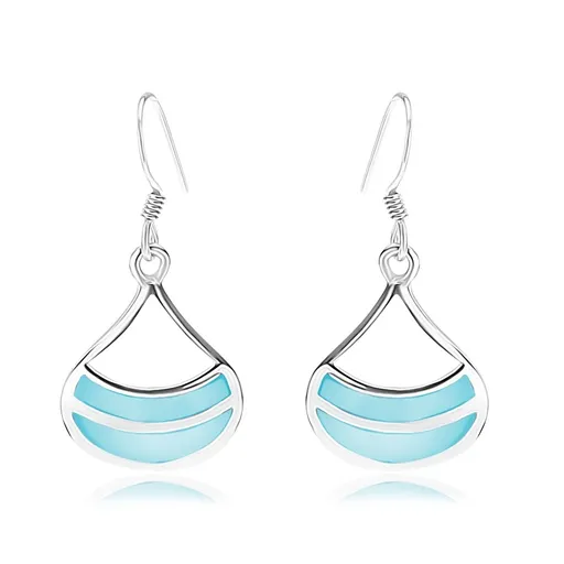 Náušnice ze stříbra 925, rhodiované, široký obrys kapky, modrá perleť