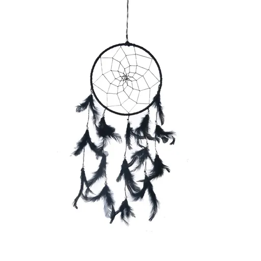 InDecor Bavlněný lapač snů s pírky černá, 15 x 15 x 40 cm, S