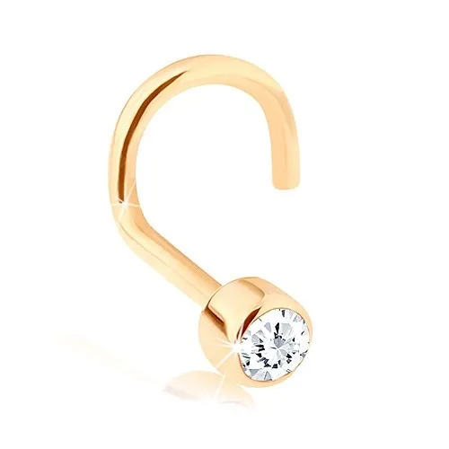 Piercing do nosu ze žlutého 14K zlata, zahnutý - čirý zirkonek v lesklé objímce