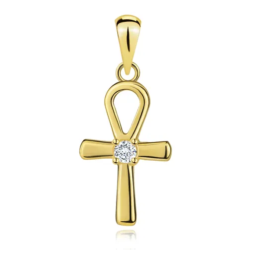 Zlatý přívěsek 14K kříž Ankh se zirkonem