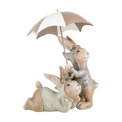 Dekorace králíčci v oblečcích pod deštníkem - 19*16*23 cm Clayre & Eef