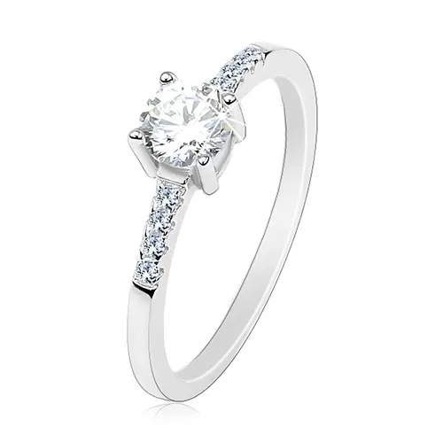 Stříbrný prsten 925, tenká ramena, kulatý čirý zirkon, třpytivé linie - Velikost: 60