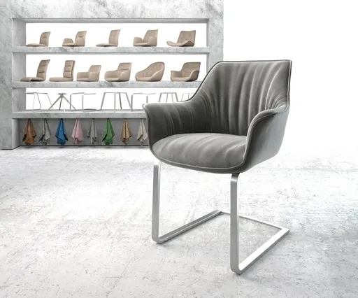 Jídelní židle Keila-Flex s područkami samet šedá konzolová