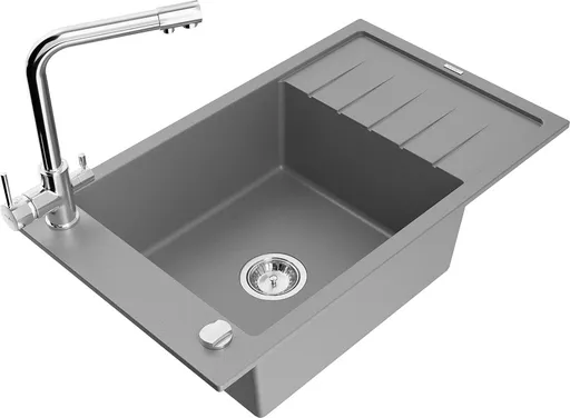 MEXEN/S Elias granitový dřez 1-miska včetně baterie Duero, šedý 6511-71-671600-00