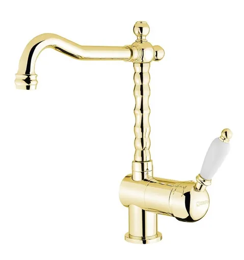 SAPHO KIRKÉ WHITE stojánková dřezová baterie, bílá páčka, zlato KI14BZ