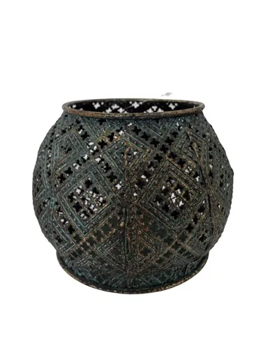 Kovový svícen s modro zlatou patinou - 13,5*10 cm