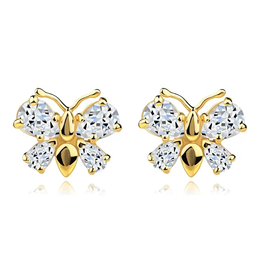 Náušnice ze žlutého zlata 585 - motýl se zirkonovými křídly, puzetky