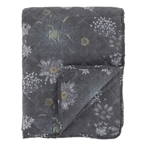 Tmavě šedý přehoz s květinami Aix Vintage Quilt - 130*180 cm Chic Antique