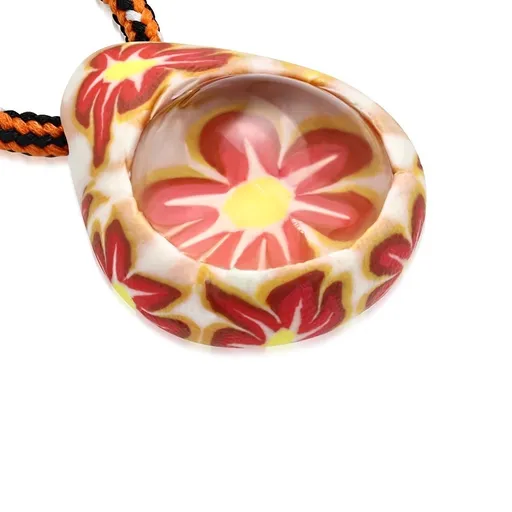 Náhrdelník s trojbarevnou šňůrkou - FIMO slza, kvítky, transparentní kulička