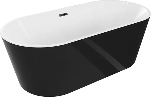 MEXEN/S Luna vana volně stojící 180 x 80, bílá/černá, sifon a přepad černá 52031808075-70