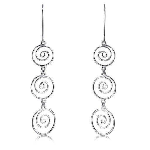Stříbrné 925 náušnice - tři hladké tenké spirály, africké háčky