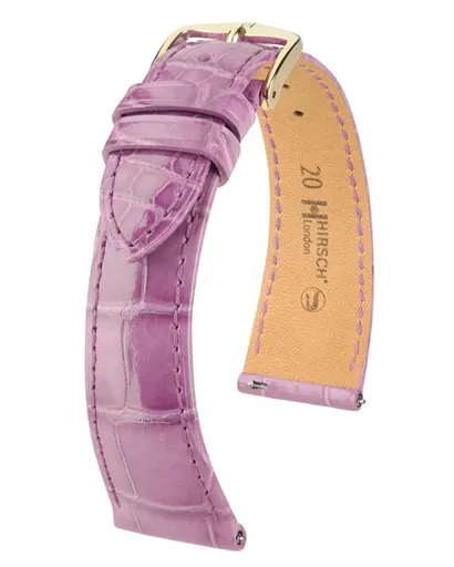 Řemínek Hirsch London Alligator - fialový, lesk - 18 mm - M – Střední délka - 16 mm - Rose Gold