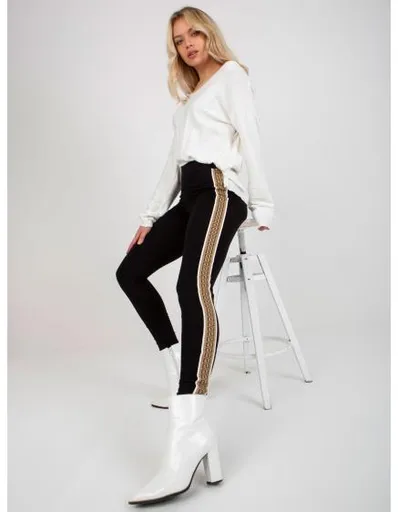 Dámské legíny s pruhy ISABELL černo-béžové