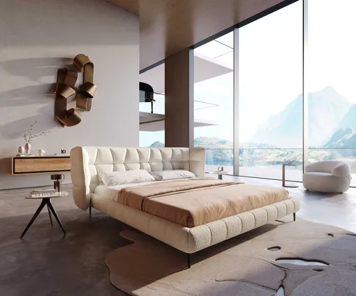 Čalouněná postel Capujo 180x200 cm bouclé krémovo-bílá