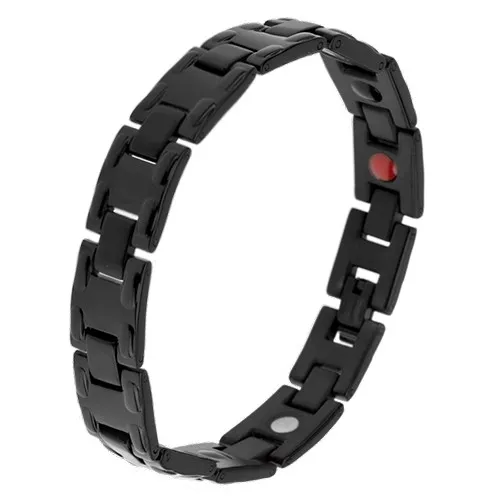 Ocelový černý náramek s lesklými články H, matné spoje, magnety