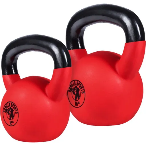 Gorilla Sports Sada kettlebellů, pogumovaný povrch, 12+16kg