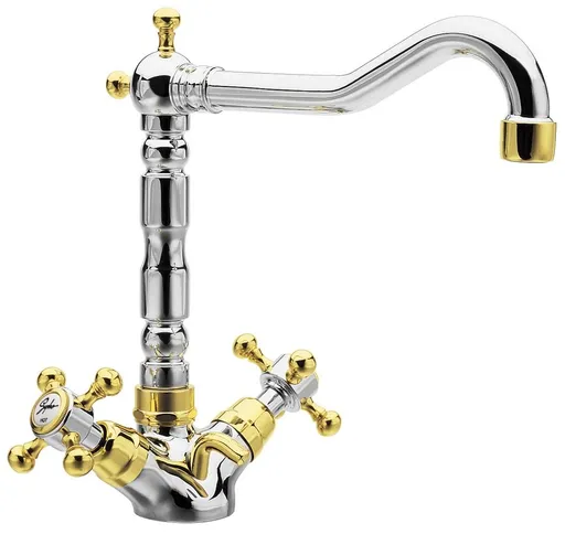 SAPHO ANTEA stojánková umyvadlová baterie s retro hubicí s výpustí, chrom/zlato 3372