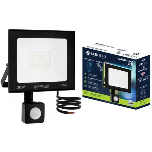 Halogenová LED lampa s pohybovým senzorem IP66 30W, studená bíla