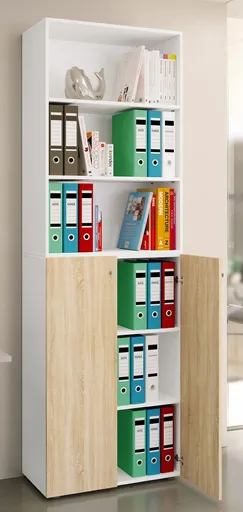 VCM Kancelářská skříň Lona 2XL s otočnými dveřmi + policí, bílá