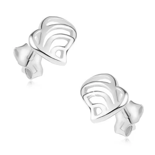 Náušnice ze stříbra 925, nesouměrná srdce s oblými linkami uvnitř