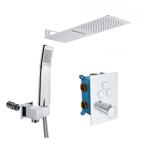 Mereo Sprchová sada s termostatickou podomítkovou tlačítkovou baterií 3-cestná hranatý kryt CB60157TC2N