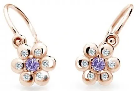Cutie Jewellery Kytičkové dětské náušnice z růžového zlata C2247-10-X-4 fialová