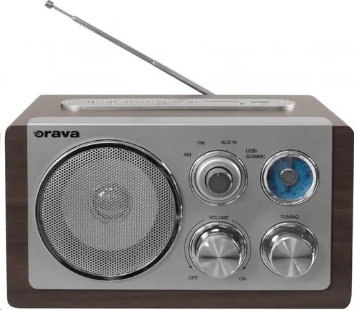 Orava RR-29 A rádio, 1 x 3, 5W, AM / FM rádio, USB, AUX vstup, SD karta, hnědá / stříbrná