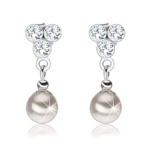 Náušnice, stříbro 925, čiré krystalky Preciosa, syntetická perla, puzetky