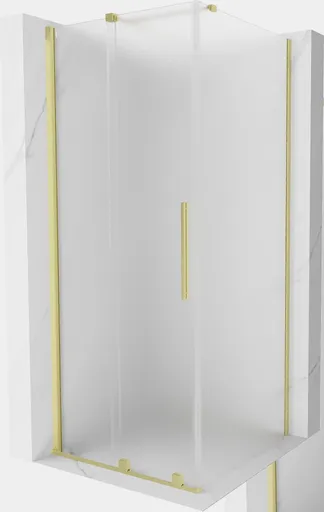 MEXEN/S Velar sprchový kout, posuvné dveře 100 x 100, dekor, zlato kartáčovaná 871-100-100-31-55
