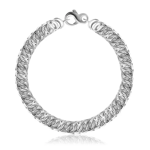 Stříbrný 925 náramek - šikmo pospojované kulaté články, karabinka