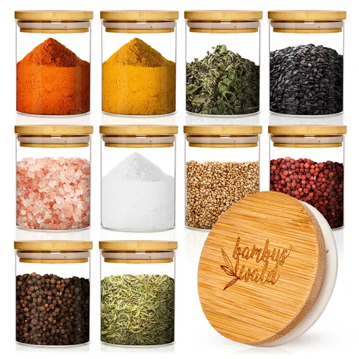 Klarstein Kulaté sklenice, bambusové víko, 10 kusů, 150 ml, vzduchotěsné