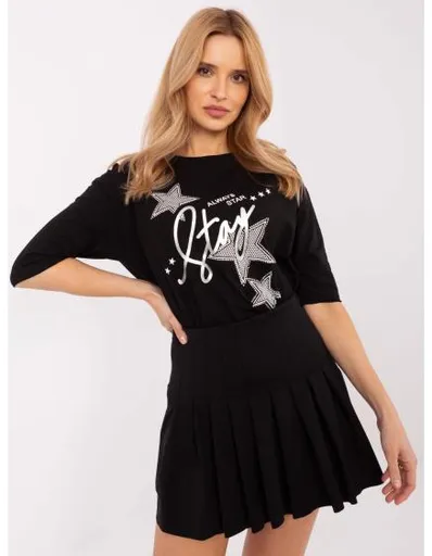 Černá ležérní halenka s kamínkovou aplikací