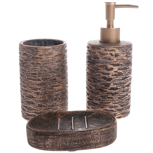 Sada cementových koupelnových doplňků Africano 3 ks, hnědá