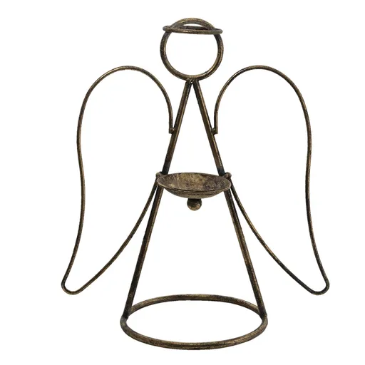 Zlatý antik kovový svícen Anděl -26*16*21 cm 6Y4505