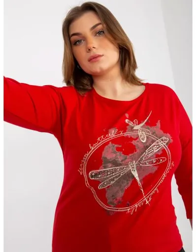 Dámská halenka s 3/4 rukávy a potiskem plus size UNA červená