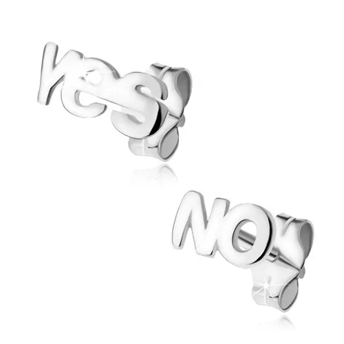 Náušnice ze stříbra 925, nápis YES a NO