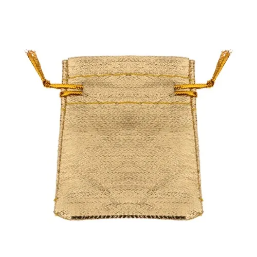 Malý látkový sáček na dárek, třpytivý zlatý odstín, šňůrky na zavázání