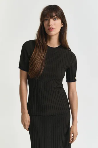 SVETR GANT CONTRAST RIBBED SS C-NECK GREEN LAGOON