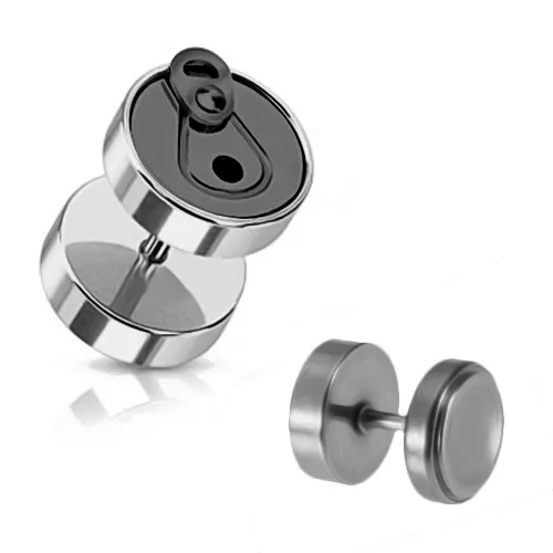 Falešný piercing do ucha z oceli - černá plechovka
