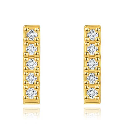 Náušnice ze žlutého zlata 585 - obdélník, pět čirých diamantů v každé náušnici