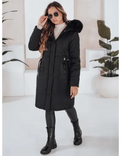 Dámská zimní bunda parka s kožešinou černá