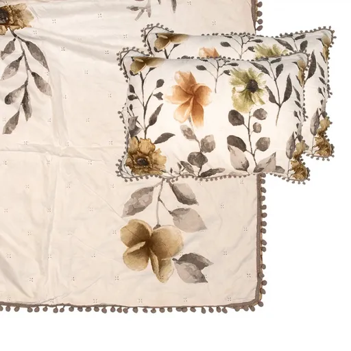 Bílý přehoz na postel a 2x povlak na polštář Flower Bulb - 230*250 cm / 50*70 cm Clayre & Eef