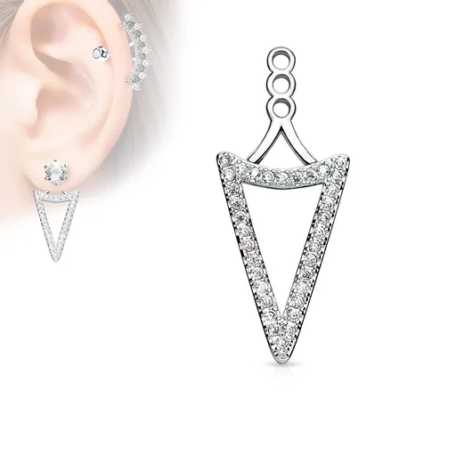 Přívěsek na puzetovou náušnici, čirá zirkonová kontura trojúhelníku