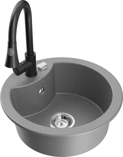 MEXEN/S Diego granitový dřez 1-miska včetně baterie Elia, šedá 6512-71-670101-70