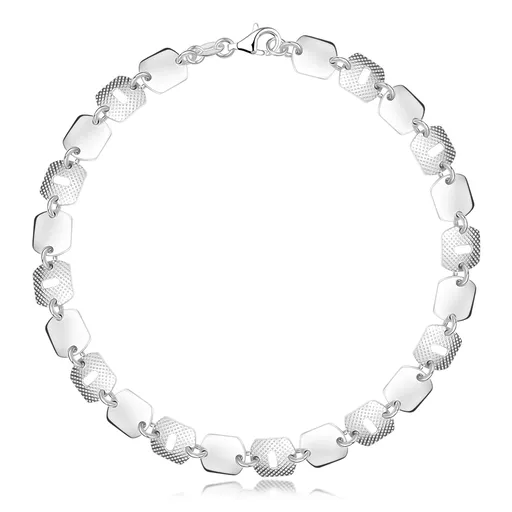 Stříbrný náramek 925 - lesklé a mřížkované čtverce